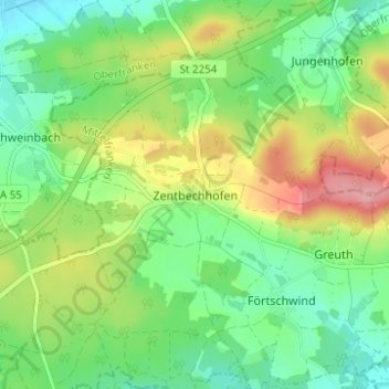 Carte topographique Zentbechhofen, altitude, relief