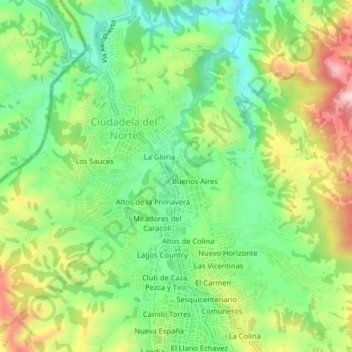 Carte topographique Las Palmeras, altitude, relief