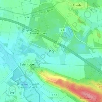 Carte topographique Uhry, altitude, relief