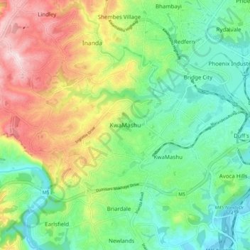 Carte topographique KwaMashu, altitude, relief