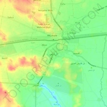 Carte topographique Tell Abyad, altitude, relief