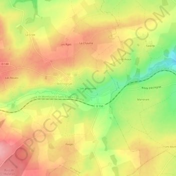 Carte topographique Les Jarassons, altitude, relief