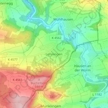 Carte topographique Lehningen, altitude, relief