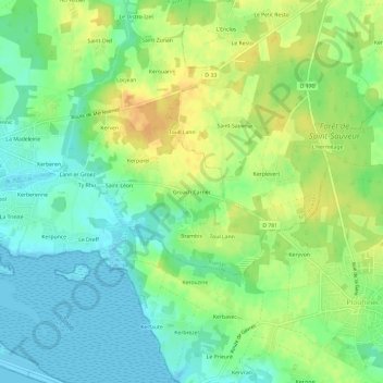 Carte topographique Groach Carnec, altitude, relief