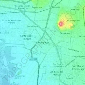 Carte topographique Nexquipayac, altitude, relief