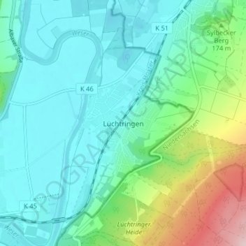 Carte topographique Lüchtringen, altitude, relief