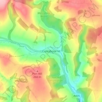 Carte topographique Colesbourne, altitude, relief