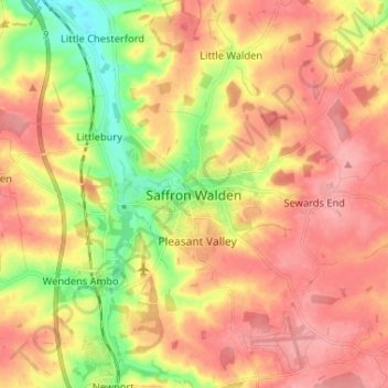 Carte topographique Saffron Walden, altitude, relief