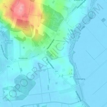 Carte topographique Kildebjerg, altitude, relief