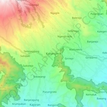 Carte topographique Kaliangkrik, altitude, relief