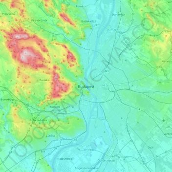 Carte topographique Budapest, altitude, relief