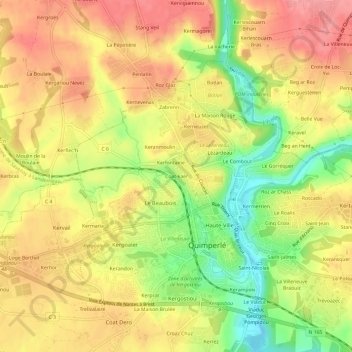 Carte topographique Coat-kaër, altitude, relief