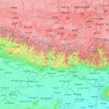 Carte topographique पुर्वाञ्चल विकास क्षेत्र, altitude, relief