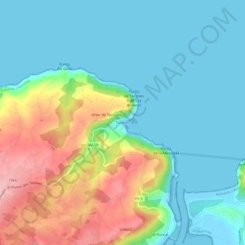 Carte topographique Tazones, altitude, relief