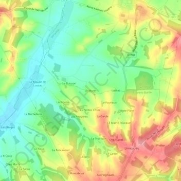 Carte topographique Le Mazet, altitude, relief
