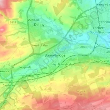 Carte topographique Bonnybridge, altitude, relief