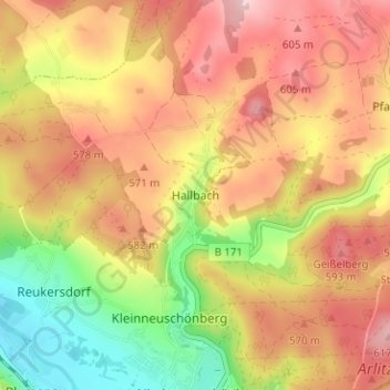 Carte topographique Hallbach, altitude, relief