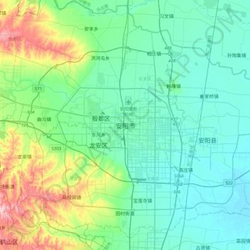 Carte topographique 安阳市, altitude, relief