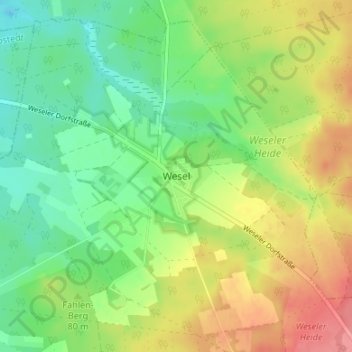 Carte topographique Wesel, altitude, relief