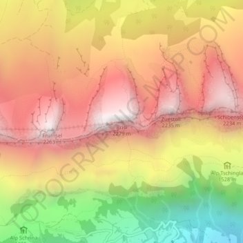 Carte topographique Brisi, altitude, relief