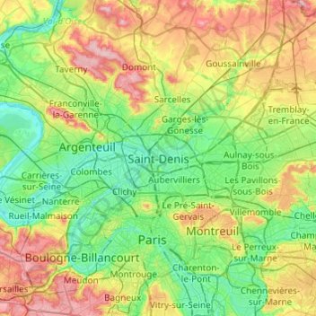 Carte topographique Saint-Denis, altitude, relief