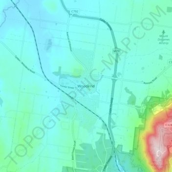 Carte topographique Woodend, altitude, relief