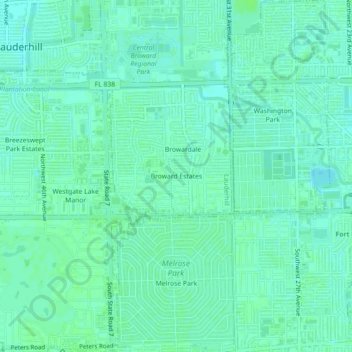 Carte topographique Broward Estates, altitude, relief