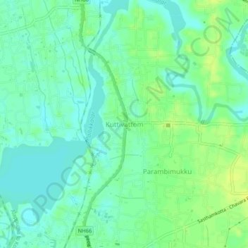 Carte topographique Kuttivattom, altitude, relief