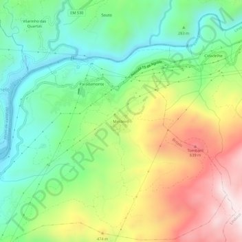 Carte topographique Mosteirô, altitude, relief