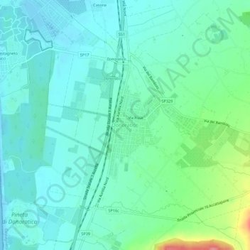 Carte topographique Donoratico, altitude, relief