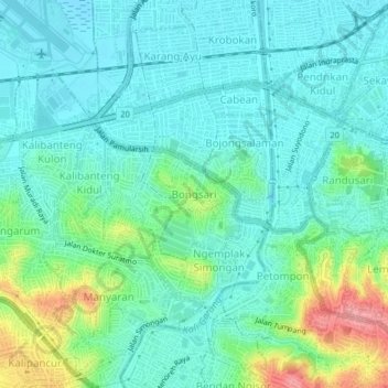 Carte topographique Bongsari, altitude, relief