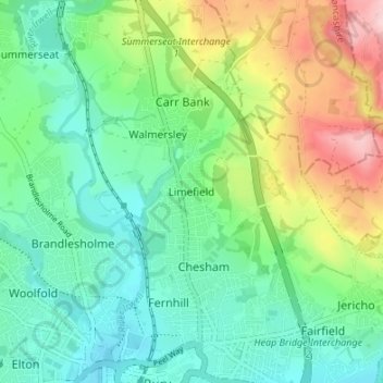 Carte topographique Limefield, altitude, relief