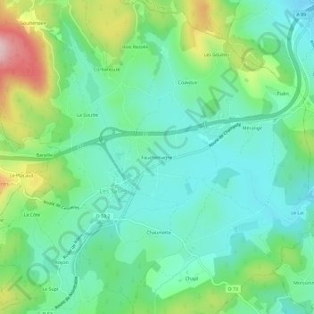 Carte topographique Fauchemagne, altitude, relief