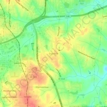 Carte topographique Greenfield, altitude, relief