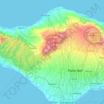 Carte topographique Bali Island, altitude, relief