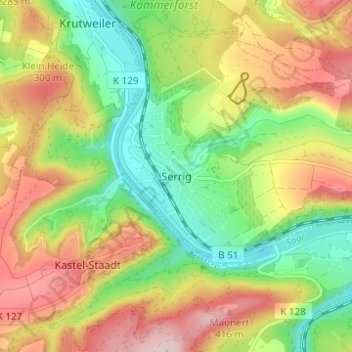 Carte topographique Serrig, altitude, relief