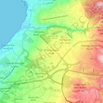 Carte topographique El Karia, altitude, relief