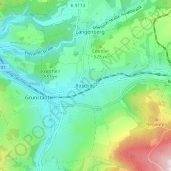 Carte topographique Raschau, altitude, relief