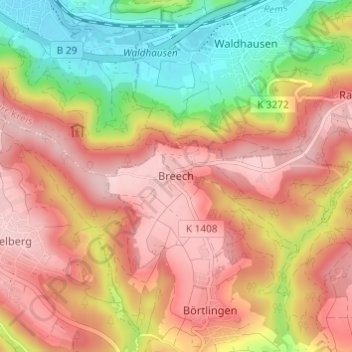 Carte topographique Breech, altitude, relief