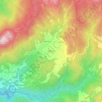 Carte topographique Vilarinho, altitude, relief