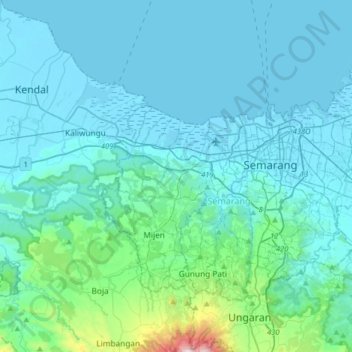 Carte topographique Ngaliyan, altitude, relief