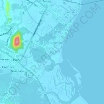 Carte topographique Baras, altitude, relief