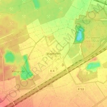 Carte topographique Manheim, altitude, relief