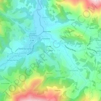 Carte topographique Garate, altitude, relief