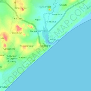 Carte topographique Gopalpur, altitude, relief