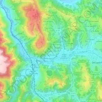 Carte topographique La Boudie Haute, altitude, relief