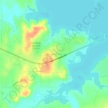 Carte topographique Runaway Bay, altitude, relief