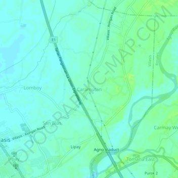 Carte topographique Caramutan, altitude, relief
