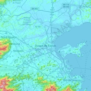 Carte topographique Duque de Caxias, altitude, relief