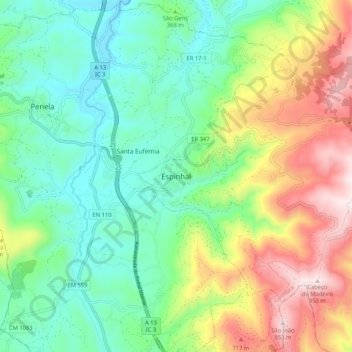 Carte topographique Espinhal, altitude, relief